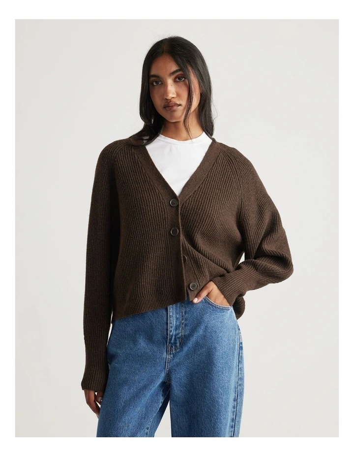 Margot Knit Cardigan in Coffee Brown image 3