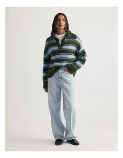 Riley Knit Polo Jumpers in Green Stripe