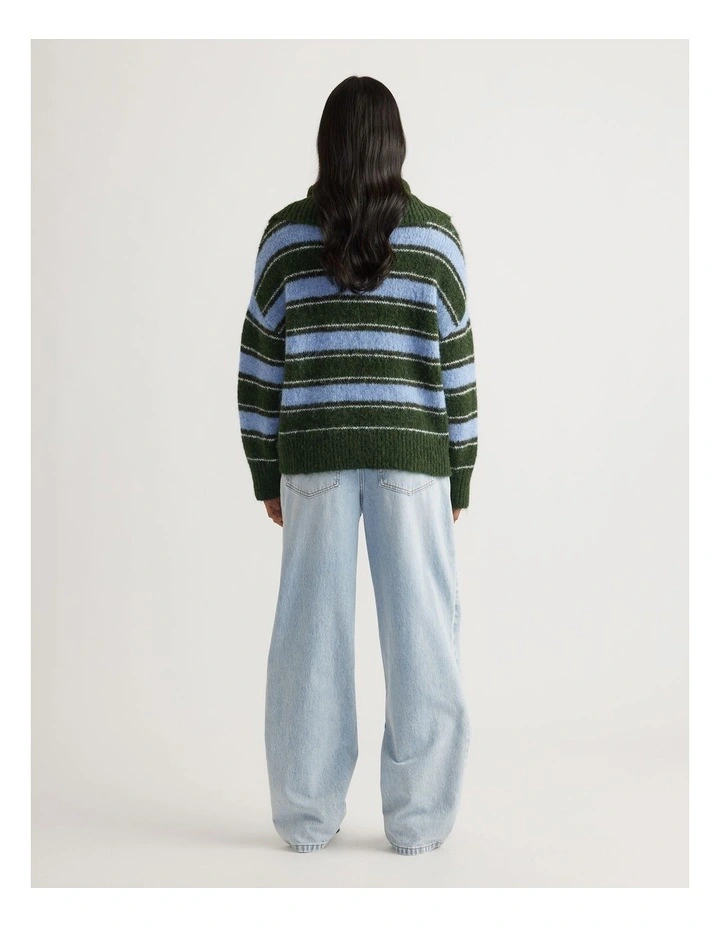 Riley Knit Polo Jumpers in Green Stripe image 2