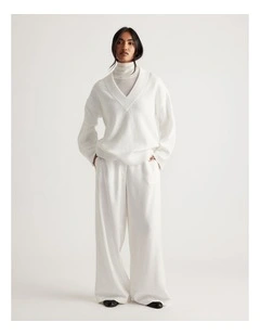 Skyler V Neck Knit Jumper in Antique White