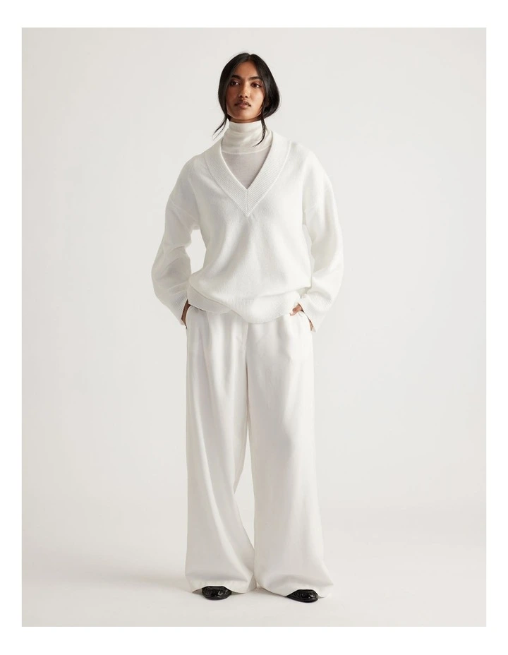 Skyler V Neck Knit Jumper in Antique White image 1