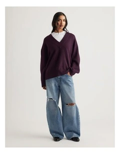Skyler V Neck Knit Jumper in Burgundy