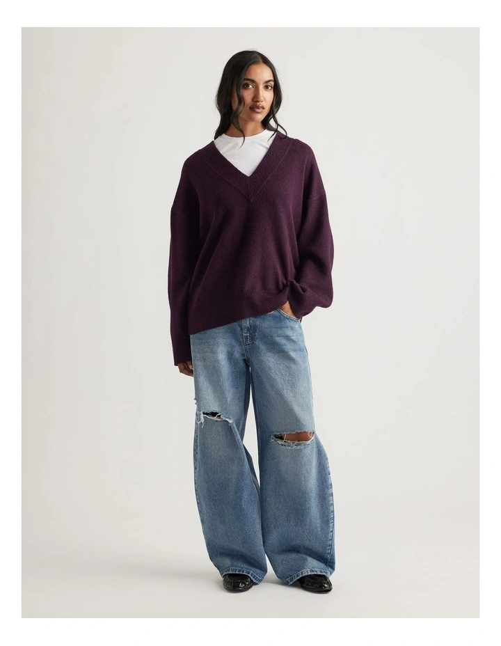 Skyler V Neck Knit Jumper in Burgundy image 1
