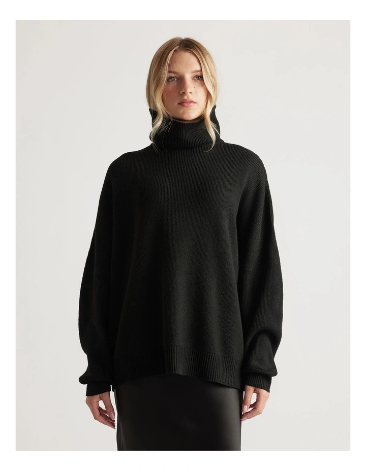 Edie Roll Neck Knit Jumper in Black image 3