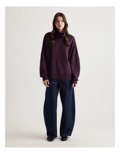 Edie Roll Neck Knit Jumper in Burgundy