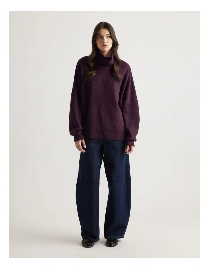 Edie Roll Neck Knit Jumper in Burgundy image 1