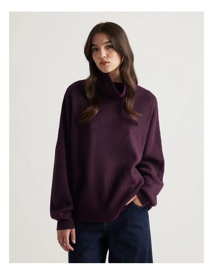 Edie Roll Neck Knit Jumper in Burgundy image 3