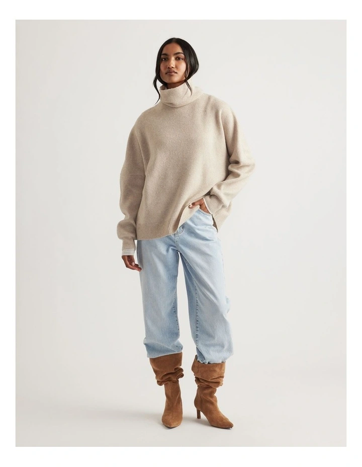 Edie Roll Neck Knit Jumper in Shortbread image 1