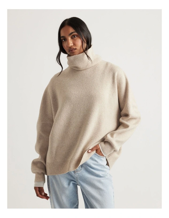 Edie Roll Neck Knit Jumper in Shortbread image 3