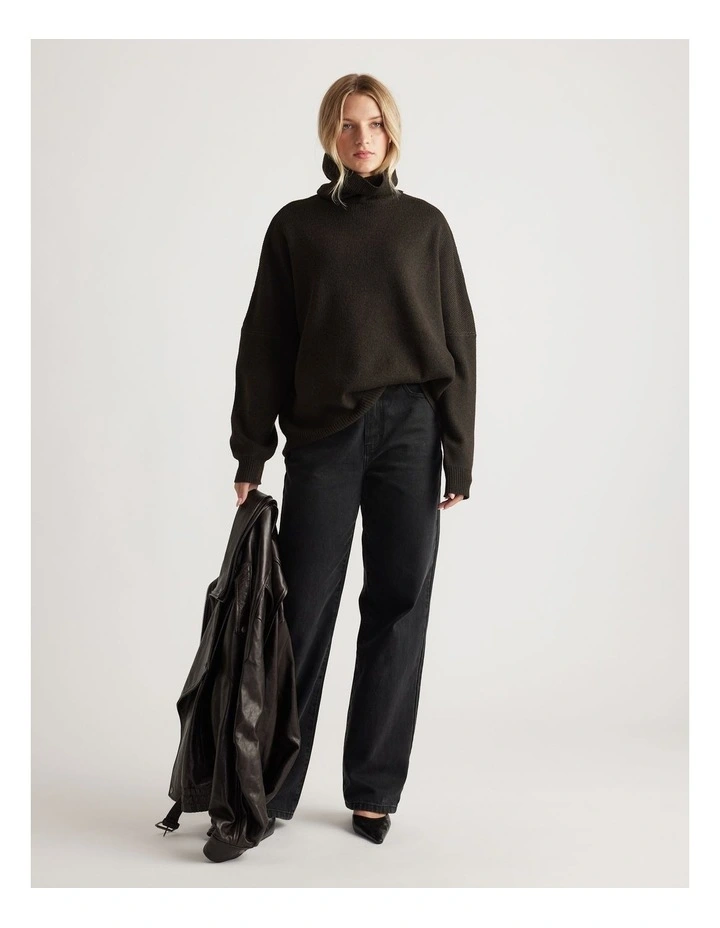 Edie Roll Neck Knit Jumper in Truffle Brown image 1