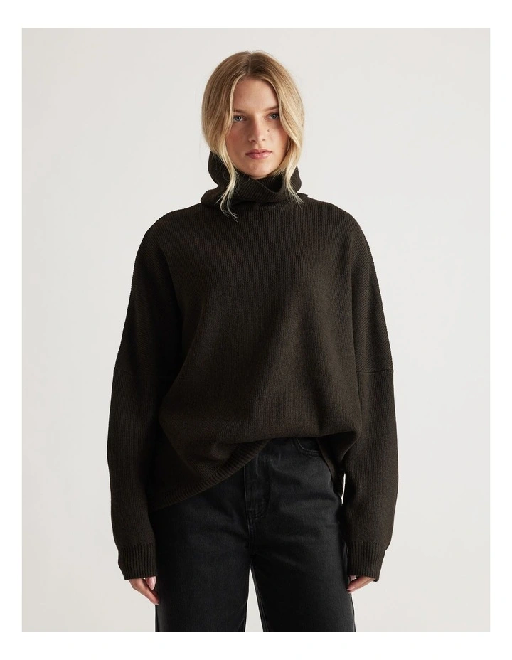 Edie Roll Neck Knit Jumper in Truffle Brown image 3