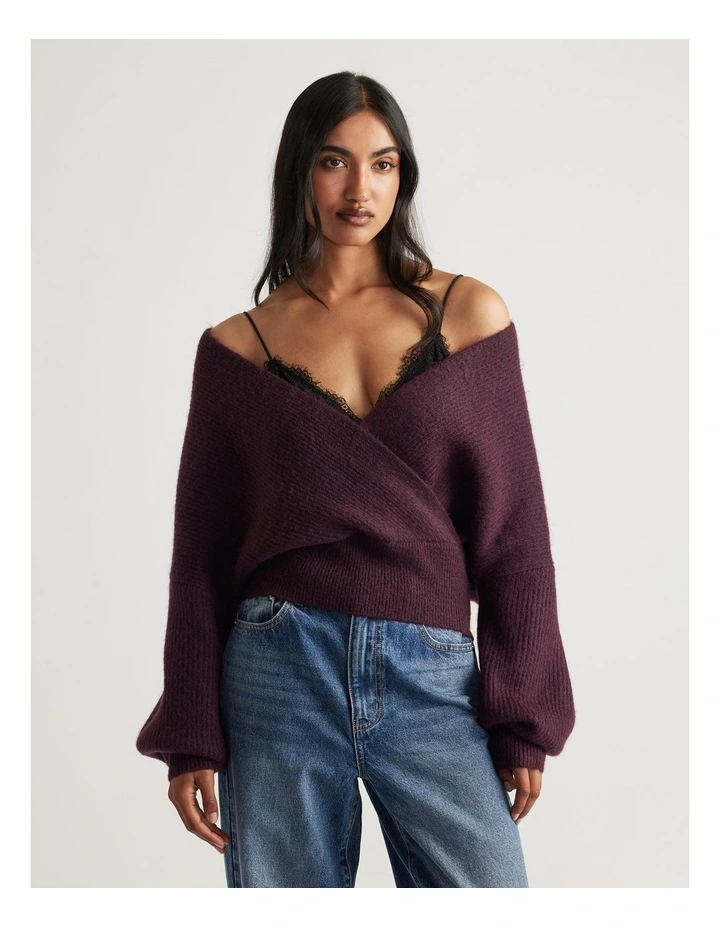 Harper Crossover Jumper in Burgundy image 3