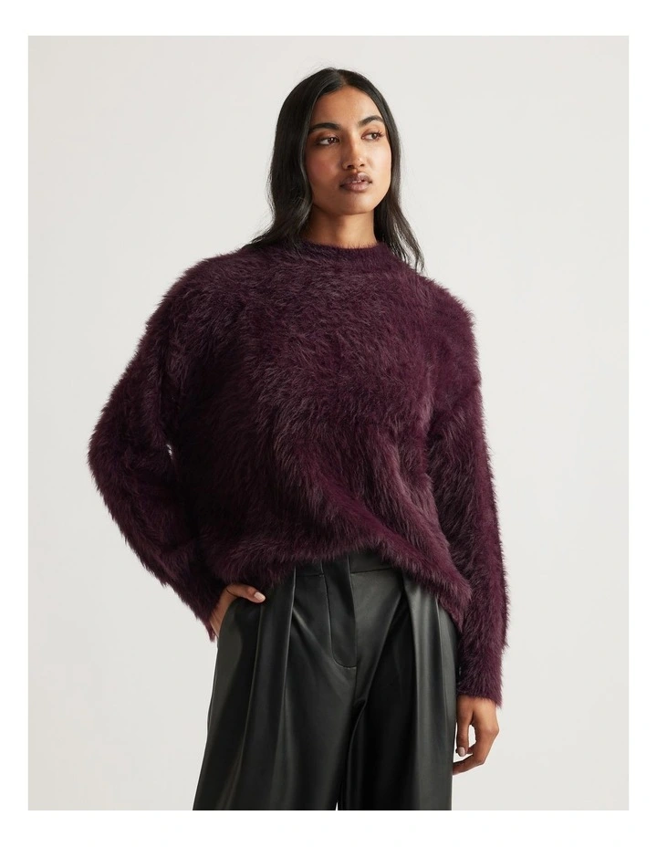 Alison Fluffy Knit Jumper in Burgundy image 3
