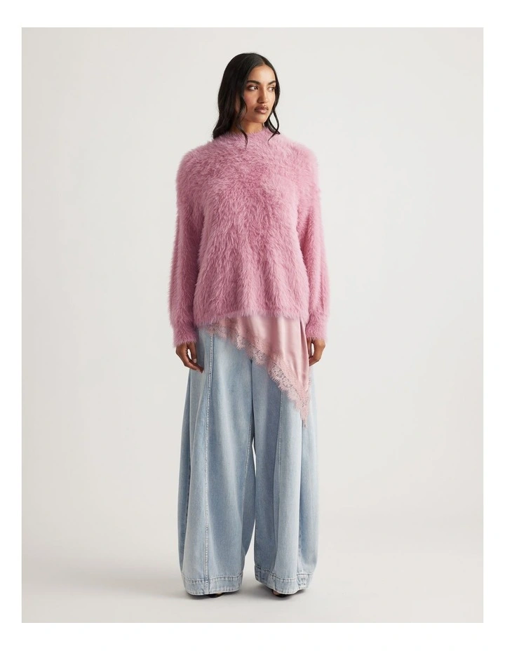 Alison Fluffy Knit Jumper in Peony Pink image 1