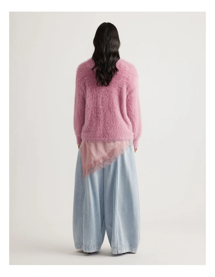 Alison Fluffy Knit Jumper in Peony Pink image 2