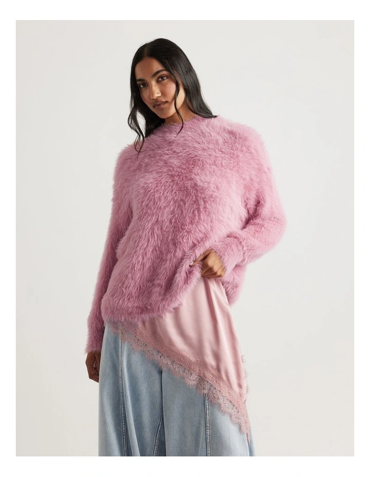 Alison Fluffy Knit Jumper in Peony Pink image 3