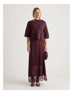 Lola Fluffy Knit Tee in Burgundy