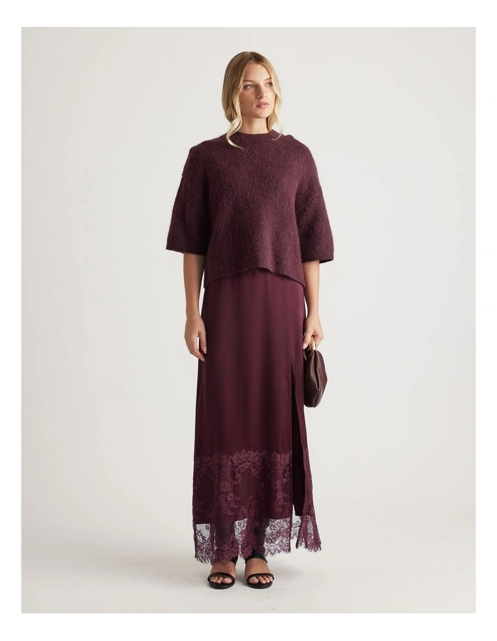 Lola Fluffy Knit Tee in Burgundy image 1