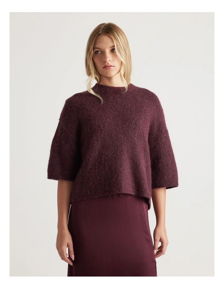 Lola Fluffy Knit Tee in Burgundy image 3