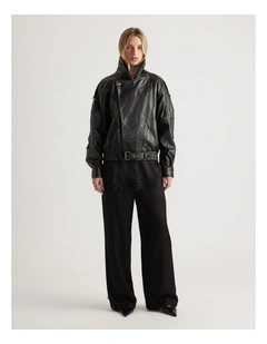 Laine Satin Lace Trim Pant in Black