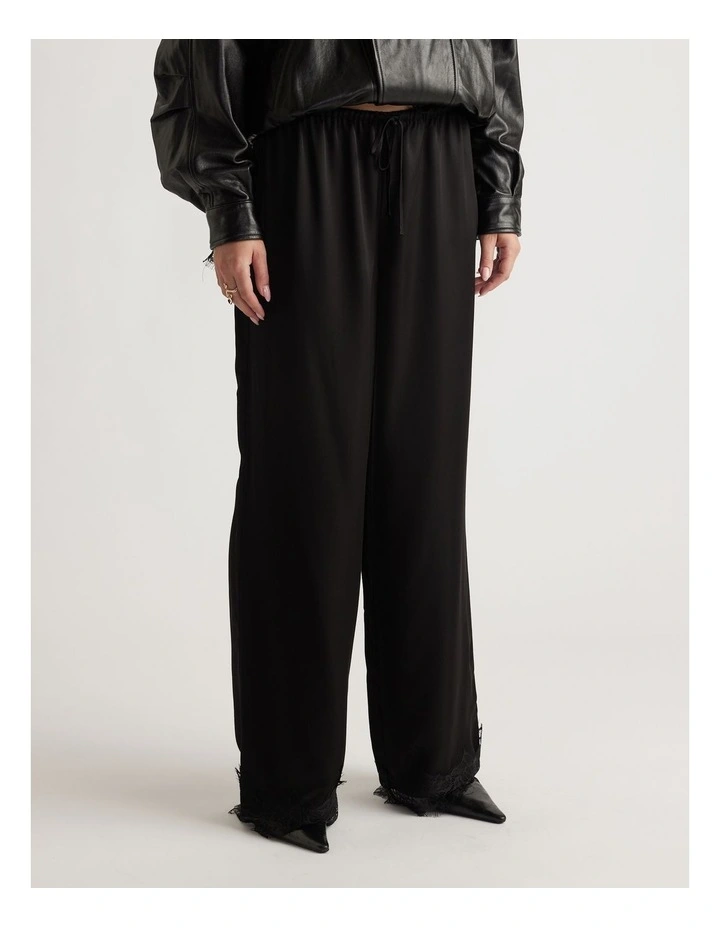 Laine Satin Lace Trim Pant in Black image 3