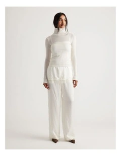 Laine Satin Lace Trim Pant in Ivory