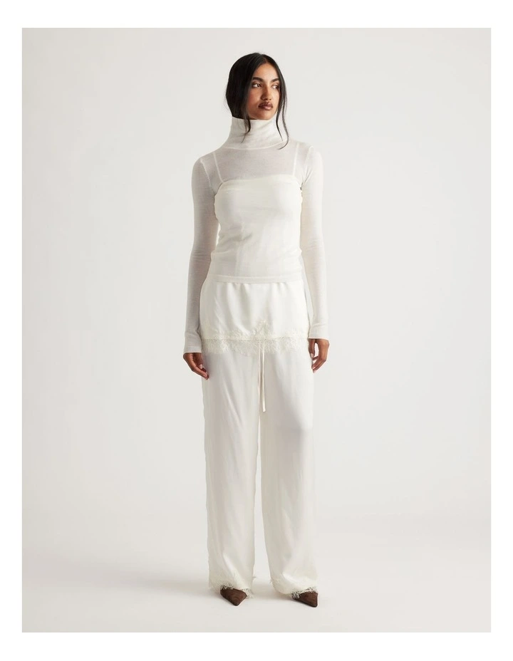 Laine Satin Lace Trim Pant in Ivory image 1