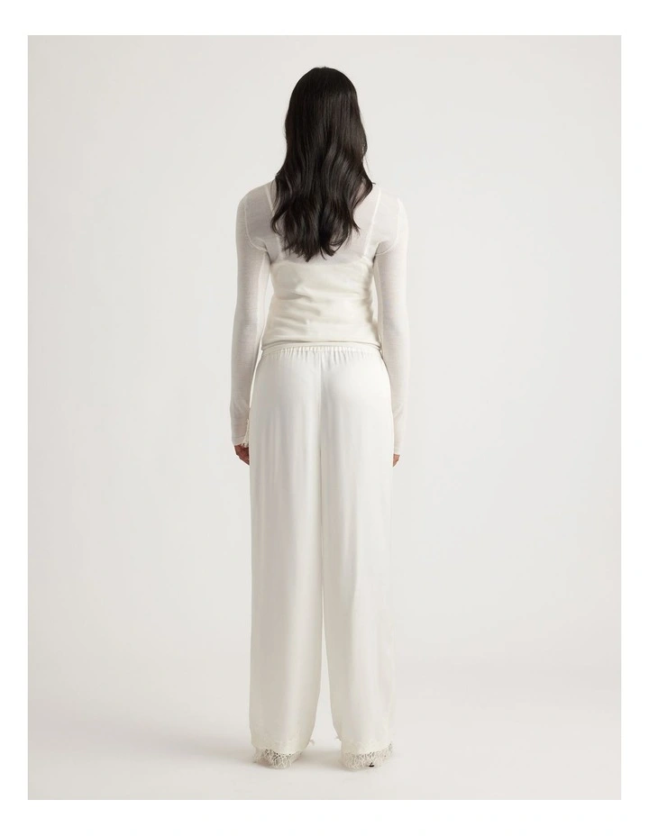 Laine Satin Lace Trim Pant in Ivory image 2
