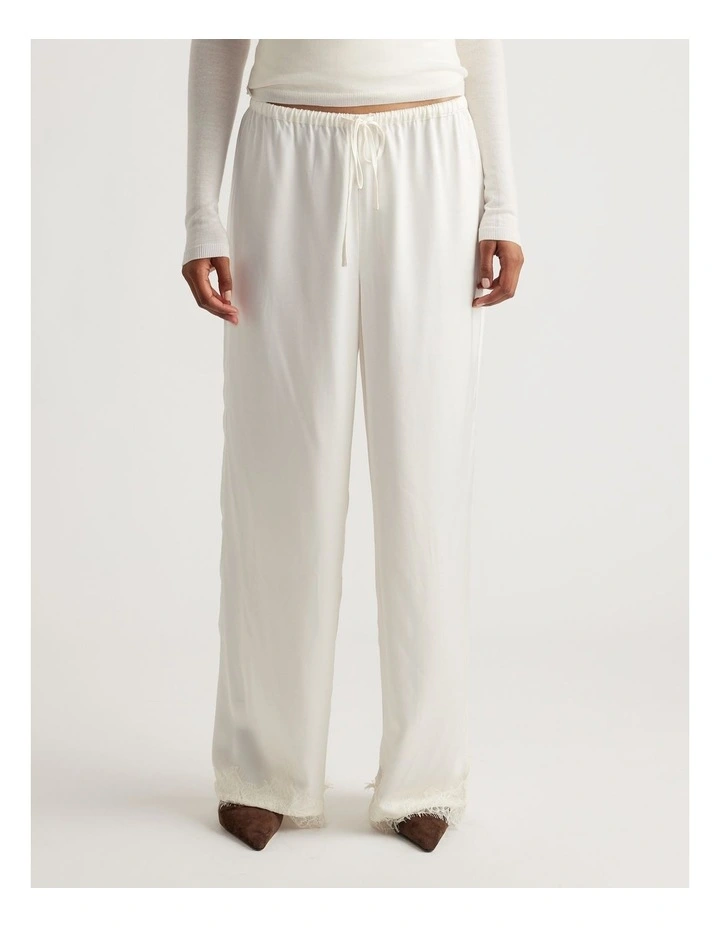 Laine Satin Lace Trim Pant in Ivory image 3