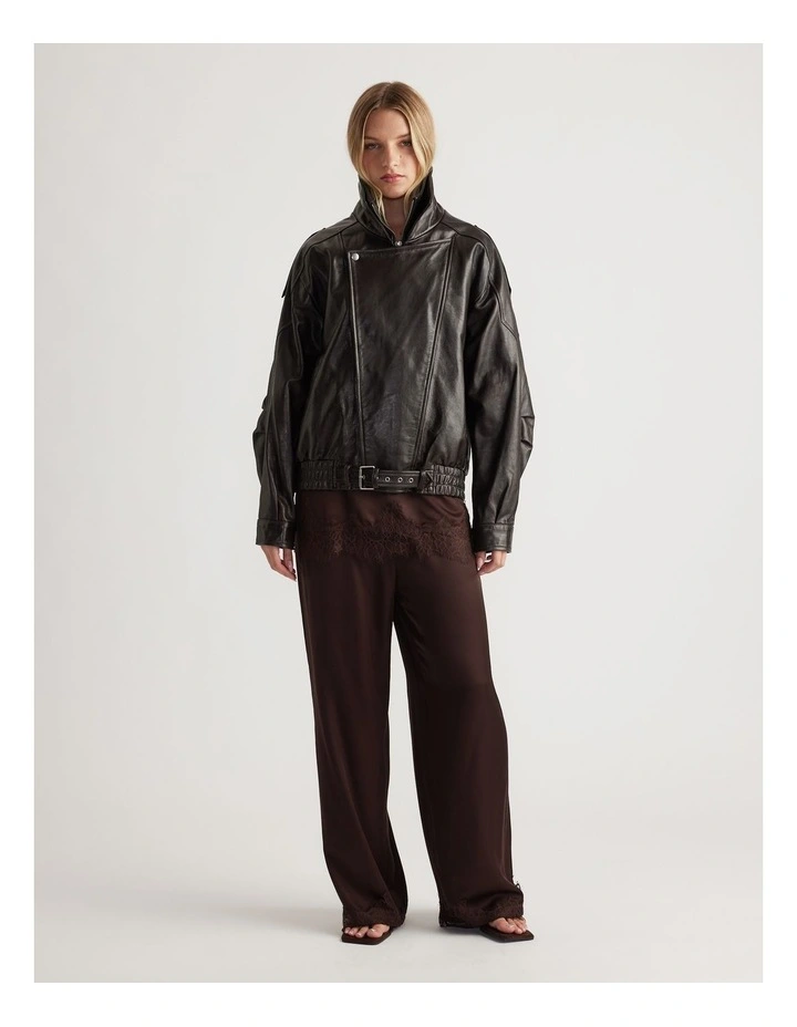 Laine Satin Lace Trim Pant in Rich Mocha image 1