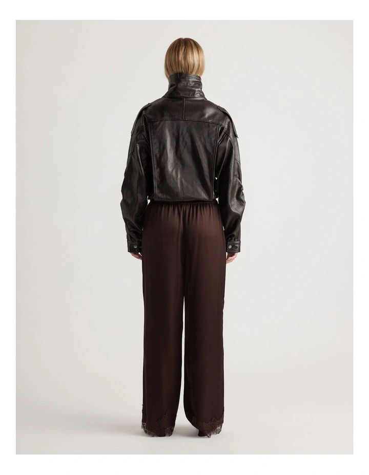 Laine Satin Lace Trim Pant in Rich Mocha image 2