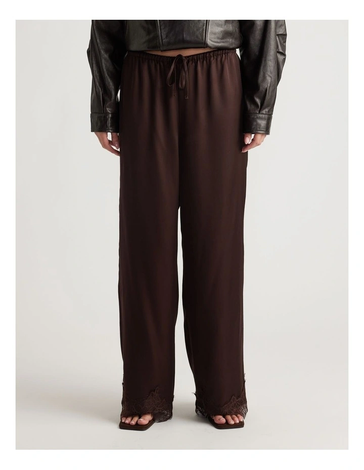 Laine Satin Lace Trim Pant in Rich Mocha image 3