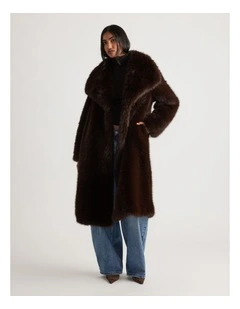 Charlee Faux Fur Coat in Truffle Brown