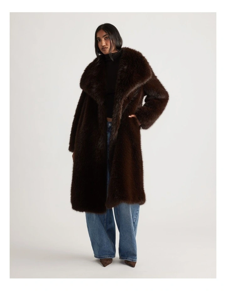 Charlee Faux Fur Coat in Truffle Brown image 1