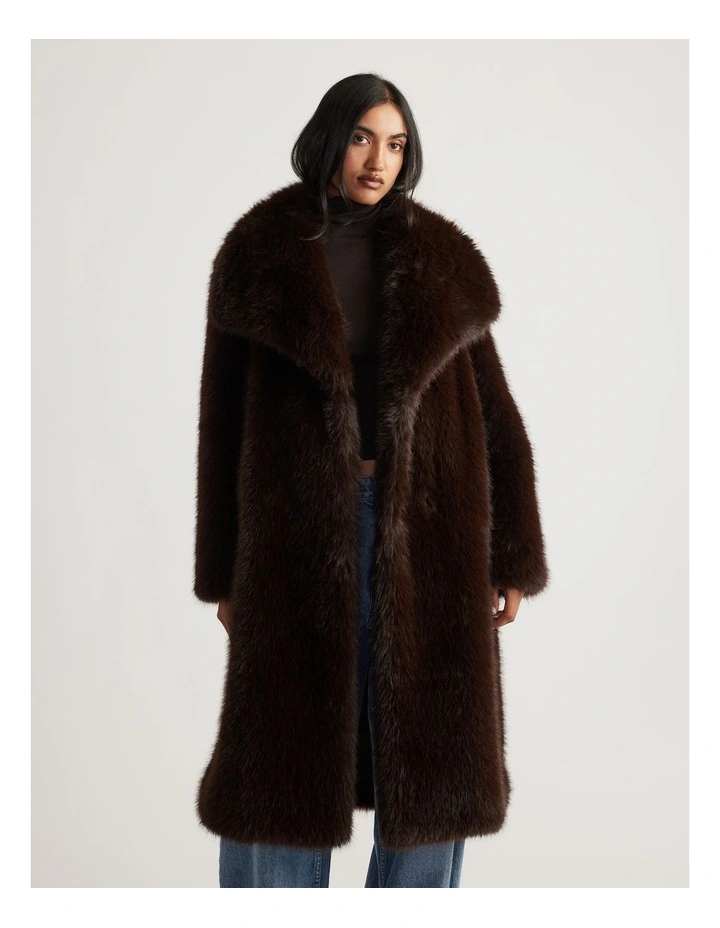 Charlee Faux Fur Coat in Truffle Brown image 3