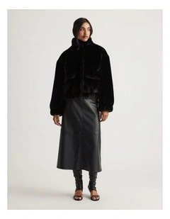 Saylor Faux Fur Bomber Jacket in Black