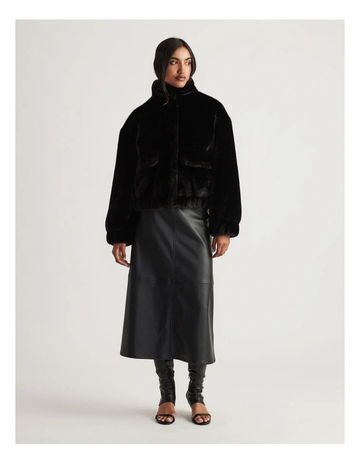 Saylor Faux Fur Bomber Jacket in Black image 1