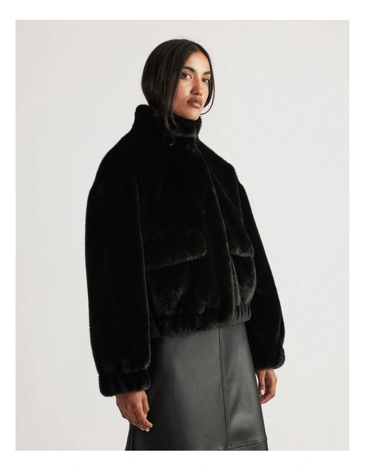 Saylor Faux Fur Bomber Jacket in Black image 3