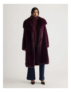 Charlee Faux Fur Coat in Burgundy