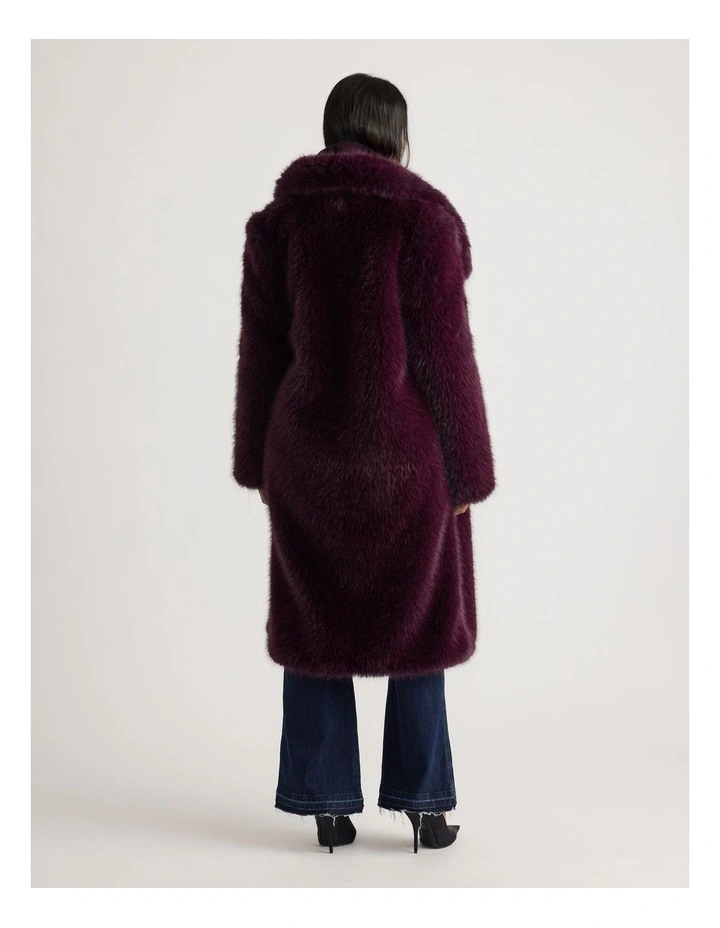 Charlee Faux Fur Coat in Burgundy image 2