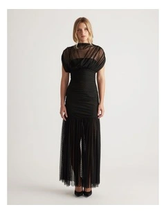 High Neck Mesh Maxi Dress in Black