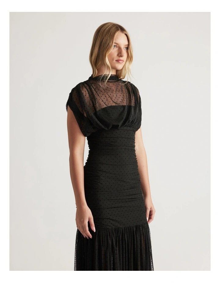 High Neck Mesh Maxi Dress in Black image 3