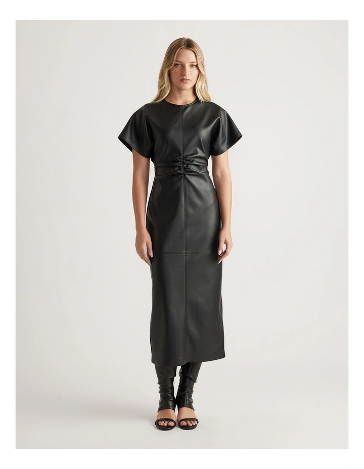 Paige Faux Leather Midi Dress in Black image 1