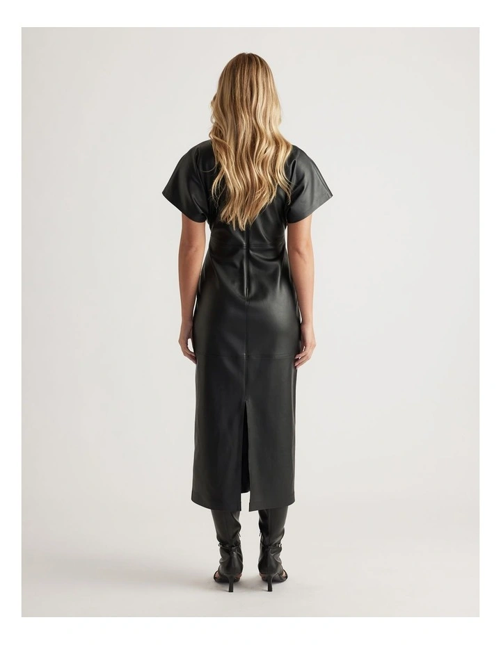 Paige Faux Leather Midi Dress in Black image 2