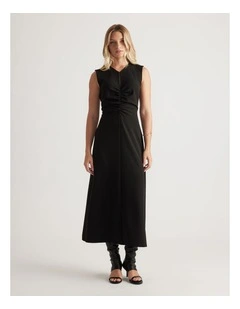 Rachel Ruched Front Midi Dress in Black