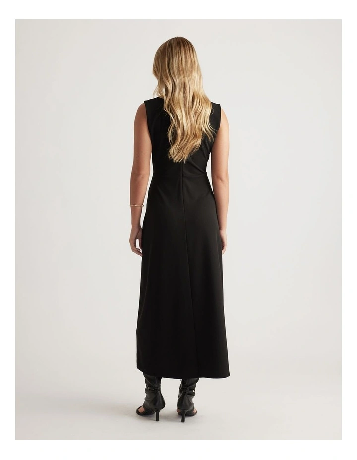Rachel Ruched Front Midi Dress in Black image 2