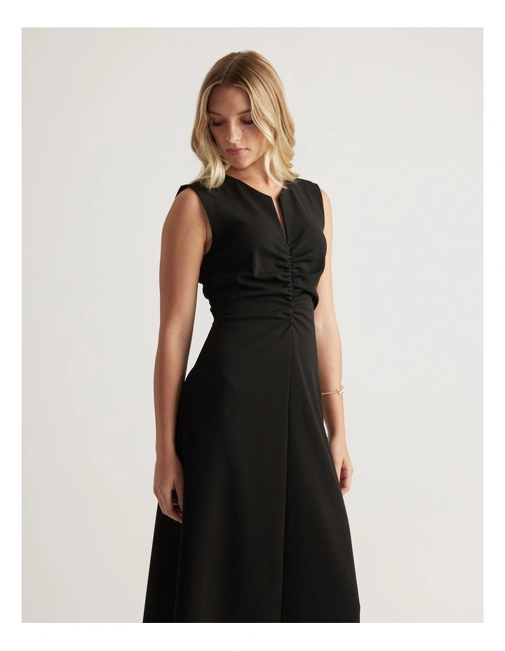Rachel Ruched Front Midi Dress in Black image 3