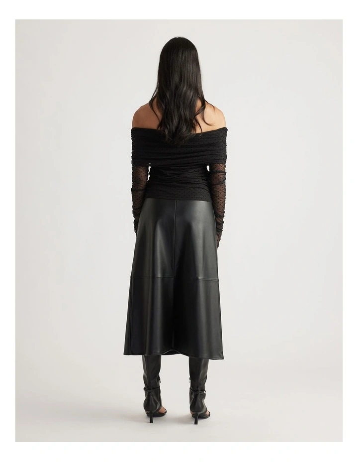 Off Shoulder Ruched Mesh Top in Black image 2