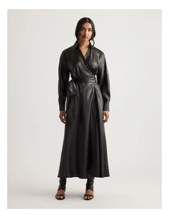 Bree Satin Wrap Maxi Dress in Black