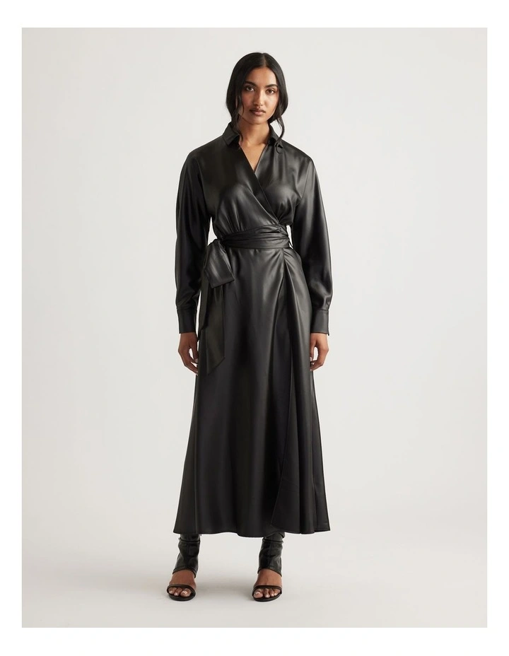 Bree Satin Wrap Maxi Dress in Black image 1
